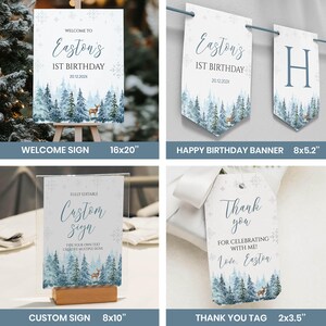 Winter Onederland Einladung Bundle, Winter 1.Geburtstag Dekor Kit, Winter Waldland Hirsch Geburtstagsparty Paket, Sofort Download. W006 Bild 3