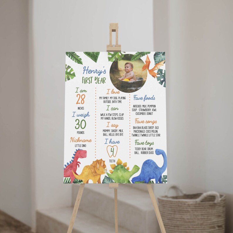 Dinosaur First Birthday Milestone Sign, Dinosaur 1st Birthday Photo ...
