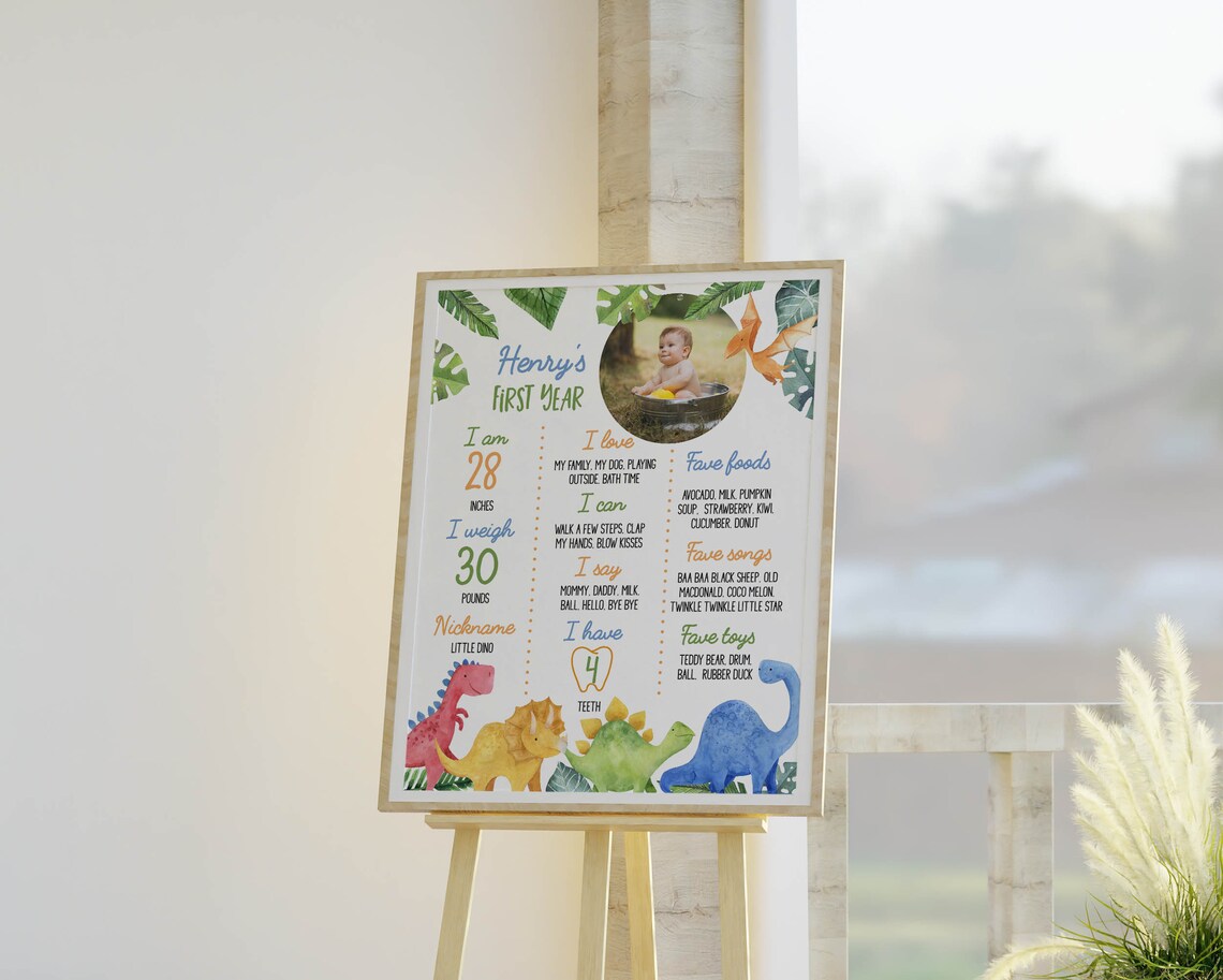 Dinosaur First Birthday Milestone Sign, Dinosaur 1st Birthday Photo ...
