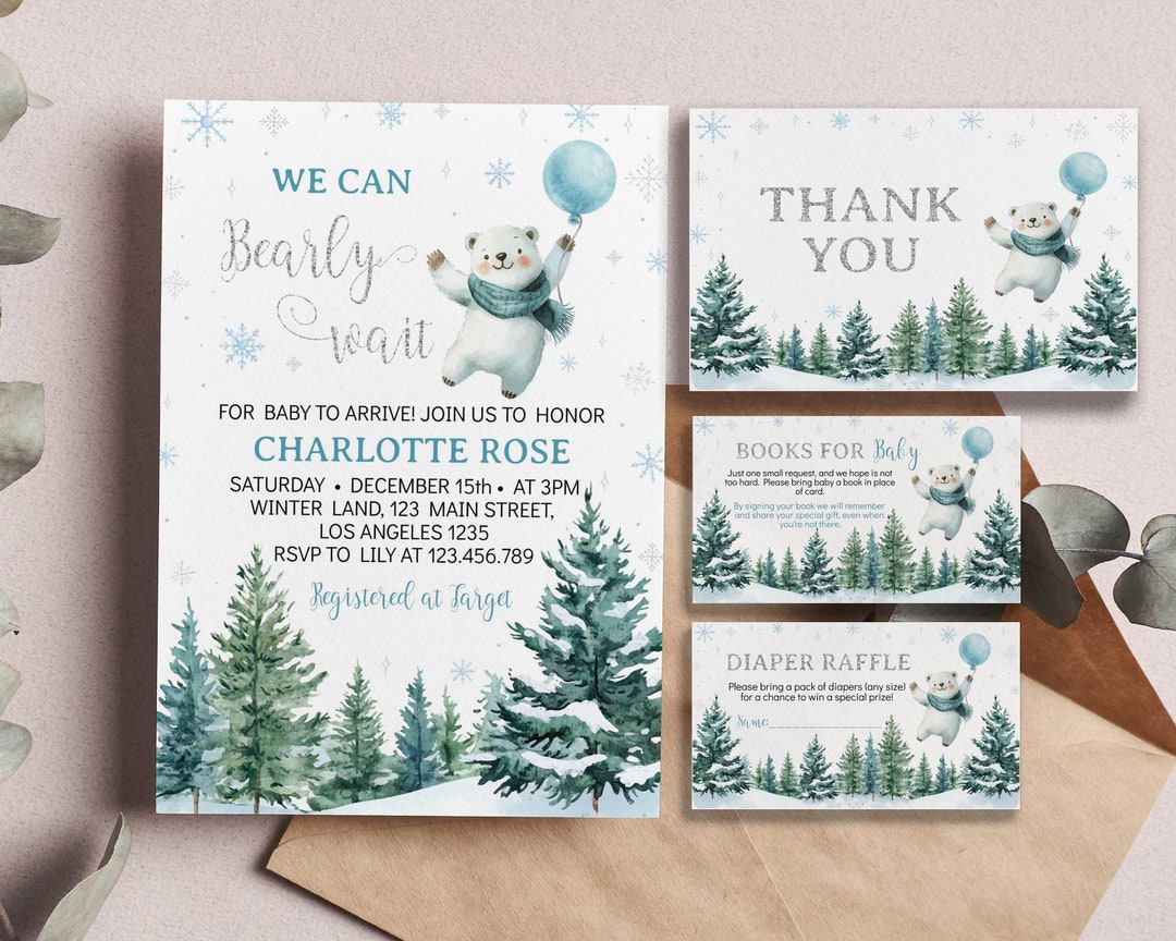 Editable Winter Baby Shower Invitation Set, Winter Theme Printable ...