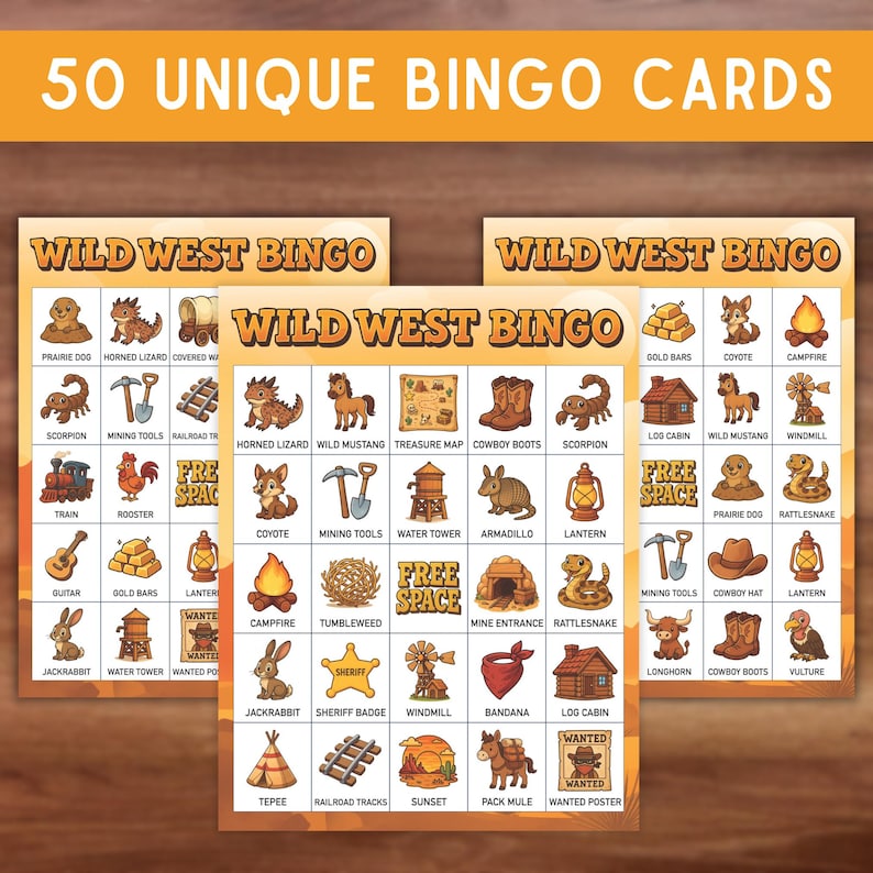Wild West Bingo Printable Game | Cowboy Western Party Activity for Kids ...