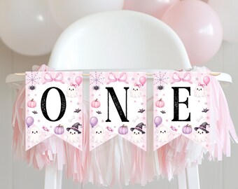 Editable Spooky One Highchair Banner | First Boo Day High Chair Banner | Little Boo Cake Smash Decor | Halloween 1st Birthday | HA05