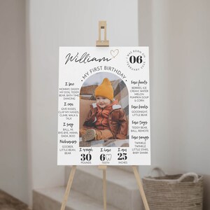 EDITABLE First Birthday Milestone Sign, Modern 1st Birthday Milestone Poster, One Year Photo Baby Milestone Board, Printable Template. #M004 image 2