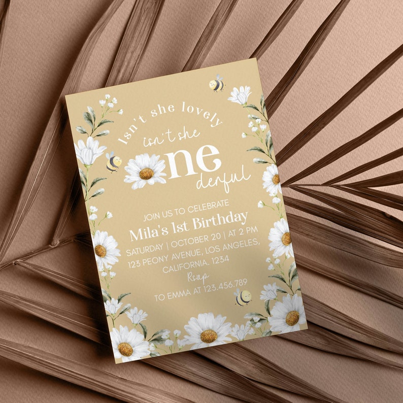 Editable Daisy Birthday Invitation, Bee 1st Birthday Invitation, Daisy Invitation Template, Daisy Party Invite, Instant Download