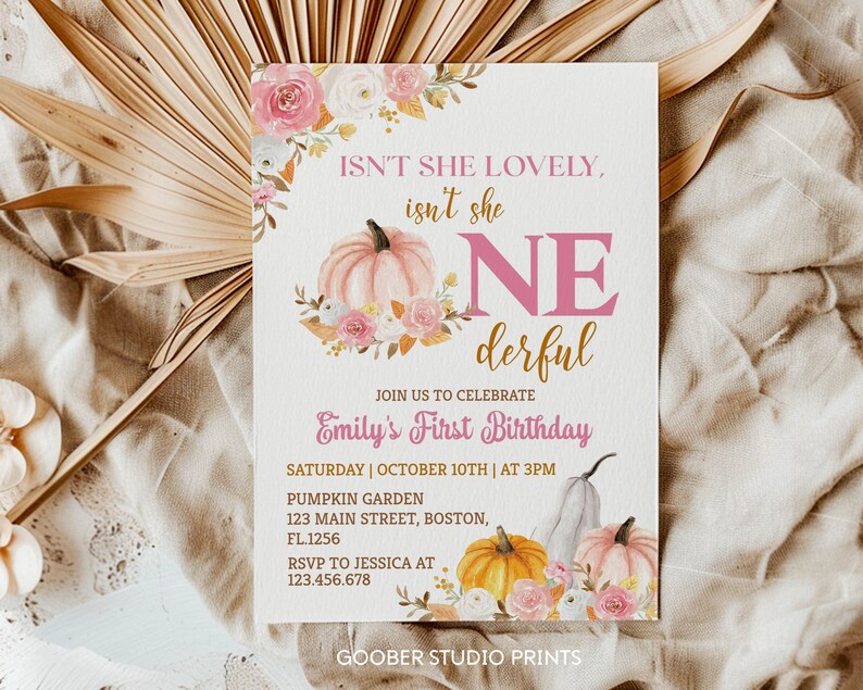 EDITABLE Our Little Pumpkin Is Turning One Invitation, Girl 1st Birthday Invite, Pumpkin First Birthday Invitation, Printable. P015 image 8