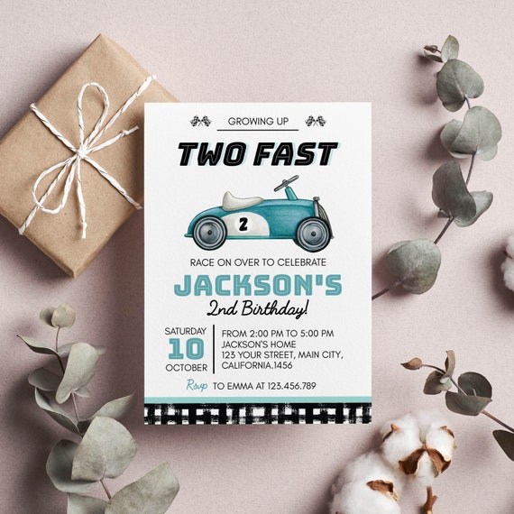 Editable Racing Car Birthday Invitation Growing Up Two Fast Invite
