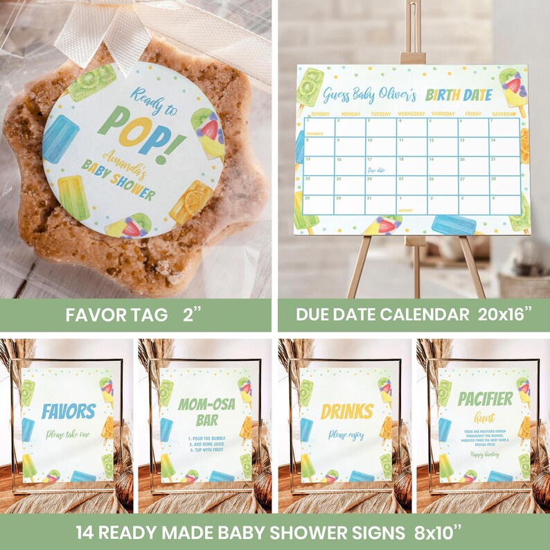 EDITABLE Popsicle Baby Shower Invitation Set, She's Ready To Pop Baby Shower Invitation, It's A Boy Baby Shower Invitation, Printable. P008 image 8