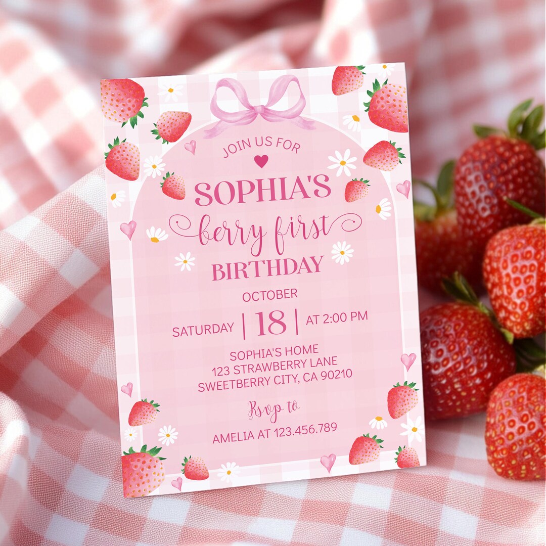 Editable Berry First Birthday Invitation | Strawberry 1st Birthday ...