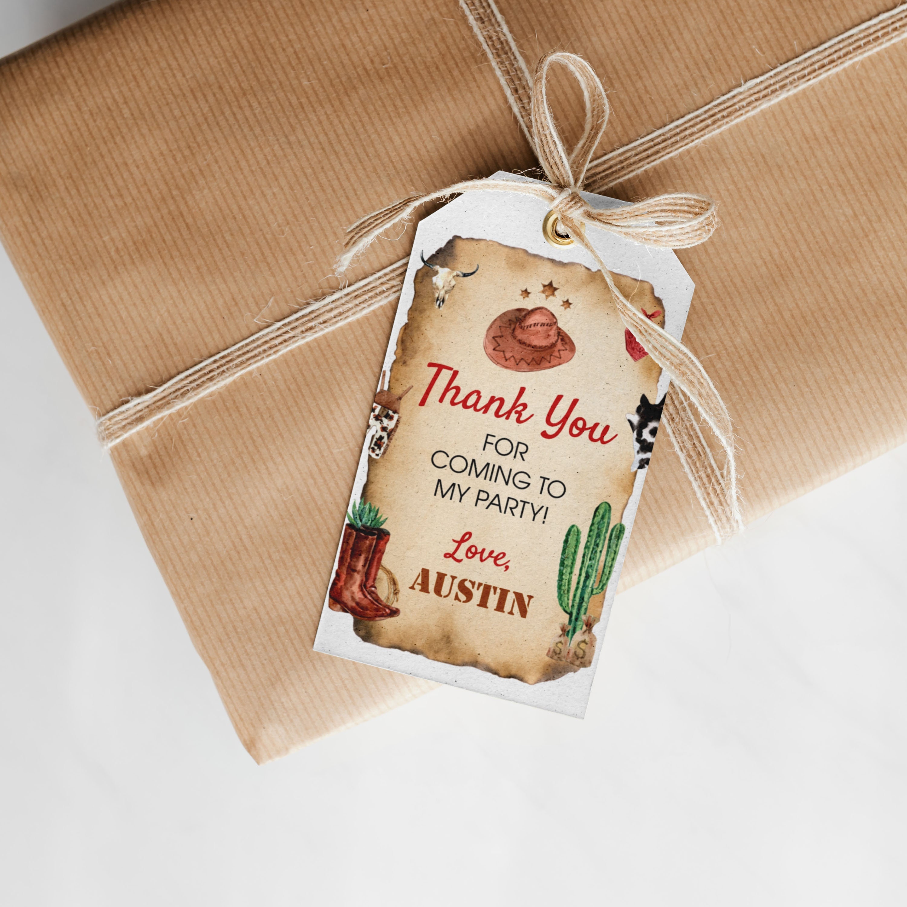 EDITABLE First Rodeo Birthday Favor Tag Cowboy 1st Birthday Thank You Tag Western Birthday Party Decoration Printable