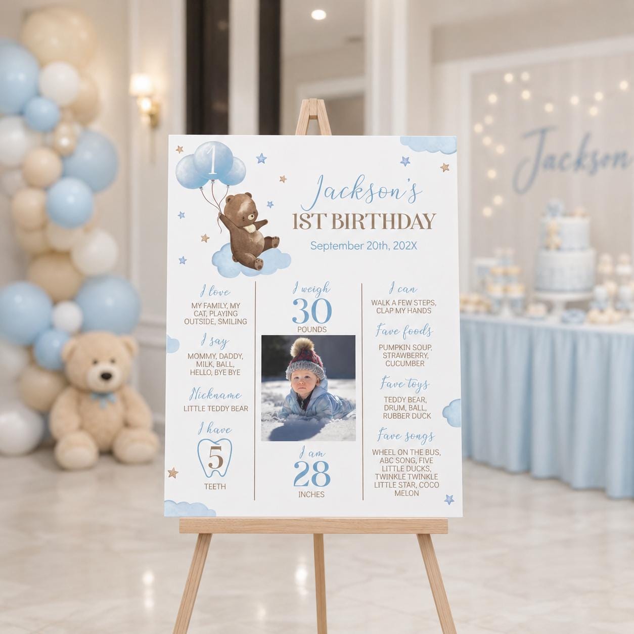 EDITABLE Beary First Birthday Milestone Poster, Teddy Bear Photo ...