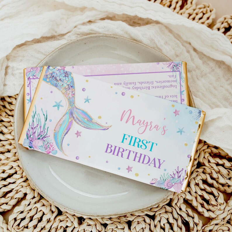 EDITABLE Mermaid Birthday Chocolate Wrapper, Under The Sea Birthday Candy Bar Wrapper, Girl Birthday Party Favors, Printable Template
