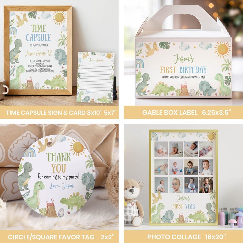 Editable Dinosaur Birthday Invitation Bundle, Dinosaur Birthday Party Decor Kit, Dinosaur 1st Birthday Package, Printable Template. D014 image 5