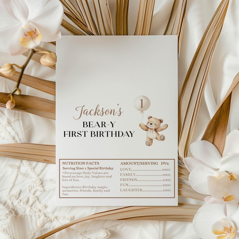 EDITABLE Bear Birthday Chocolate Wrapper, Beary 1st Birthday Candy Bar Wrapper, Teddy bear Birthday, Printable Template. B022 image 4