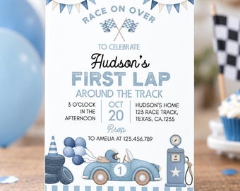 EDITABLE First Lap Around The Track Birthday Invite, Fast One Birthday Invitation, Race Car 1st Birthday Invitation, Printable Template R012