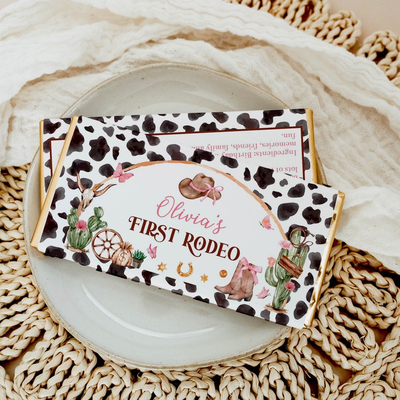 EDITABLE Cowgirl Birthday Party Chocolate Wrapper, Wild West 1st Birthday Candy Bar Wrapper, First Rodeo Party Favors, Printable C011
