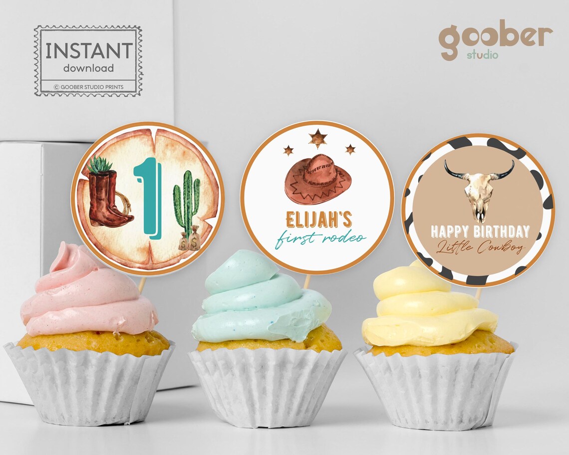 Editable Wild West Party Cupcake Topper Western Cowboy 1st - Etsy