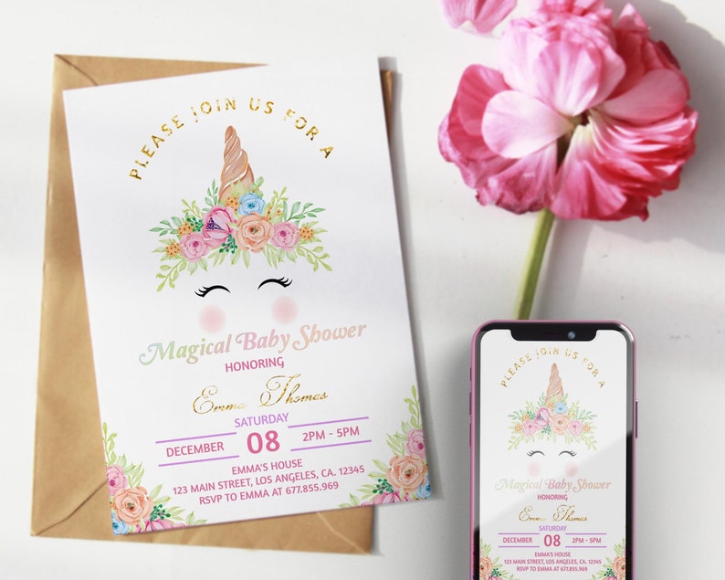 EDITABLE Unicorn Baby Shower Invitation Pastel Baby Shower Etsy