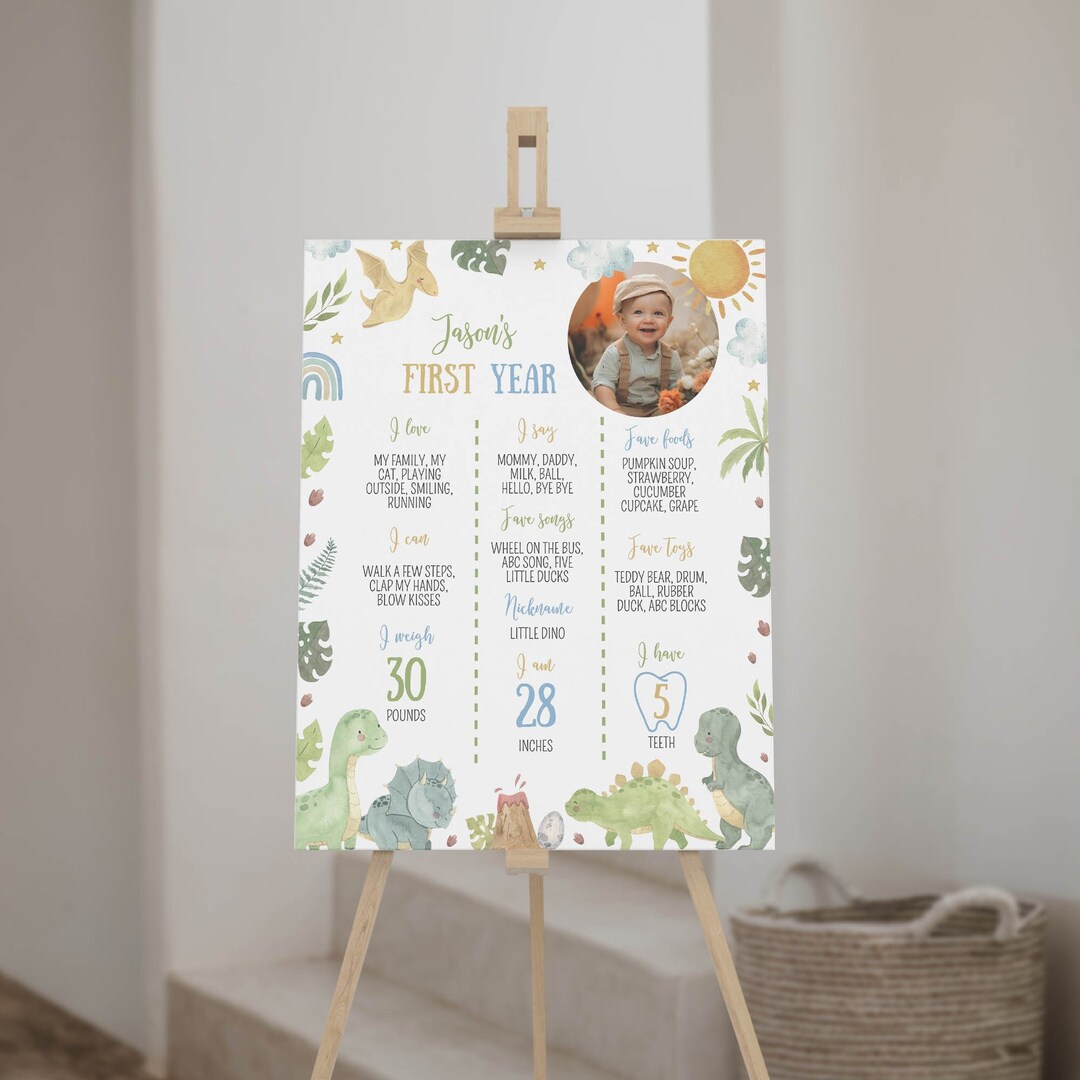 Dinosaur First Birthday Milestone Sign, Dinosaur 1st Birthday Photo ...