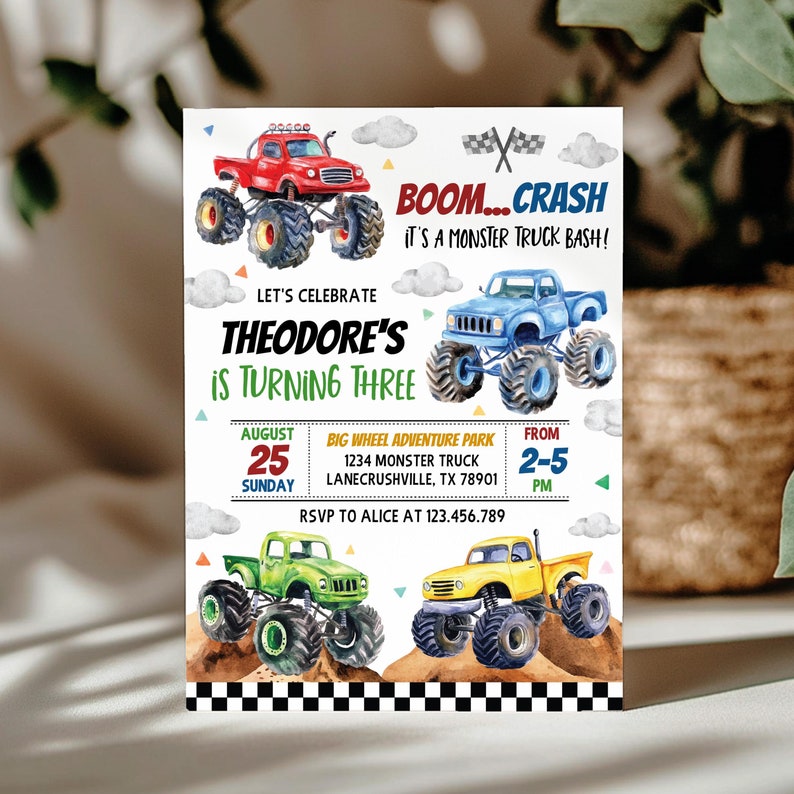 Monster Truck Birthday Invitation, Monster Truck Invite, Boy Birthday Invitation, Any Age, Printable Template, Instant Download
