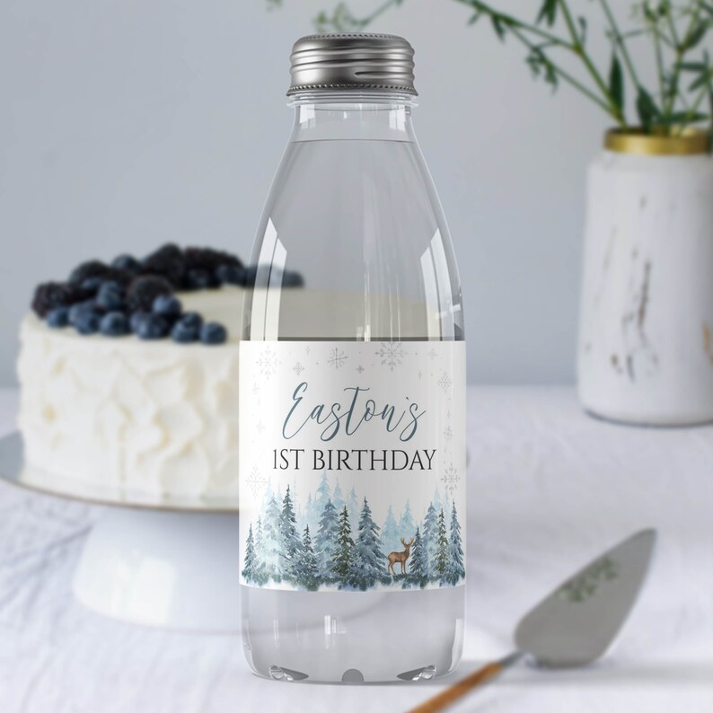 EDITABLE Winter Onederland Water Bottle Label Template, Onederful Birthday Favors, Winter 1st Birthday Bottle Wrapper, Instant Download W006