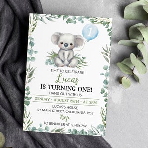 EDITABLE Koala Birthday Invitation