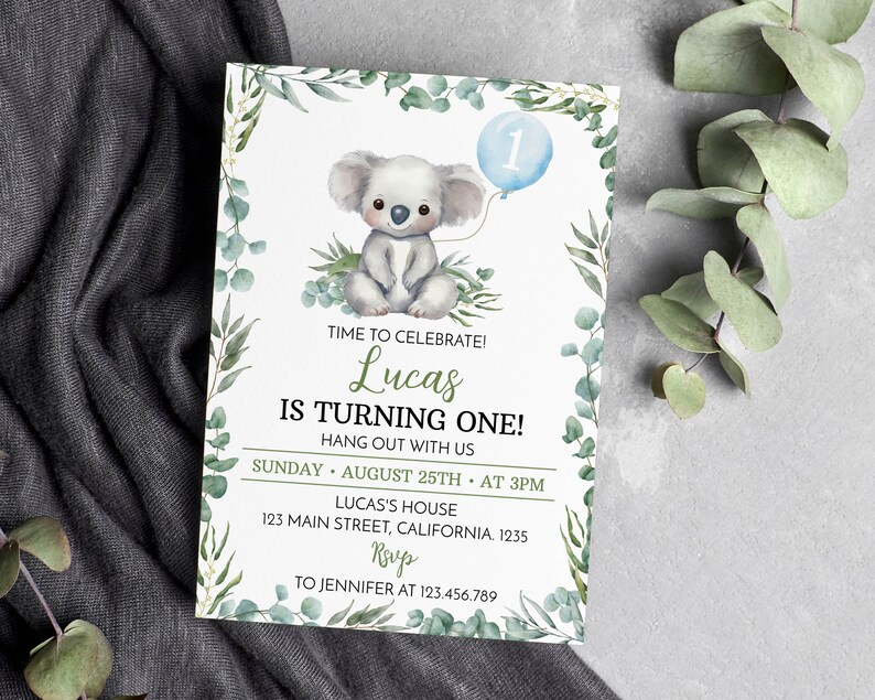 EDITABLE Koala Birthday Invitation