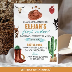 Editable Cowboy 1st Birthday Invitation Bundle, My First Rodeo Birthday Party Kit, Wild West Birthday Party Package, Printable Template R007 image 2