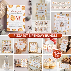 Bearbeitbares Pizza-Geburtstagseinladungs-Paket, Pizza 1. Geburtstags-Party-Dekor-Kit, Pizza-Party-1. Geburtstagspaket, druckbar. P013