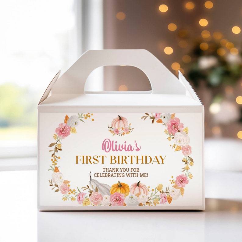 EDITABLE Pumpkin 1st Birthday Gable Gift Box Label, Our Little Pumpkin Gable Label, Fall Party Favors, Girl Birthday Printable Template P015