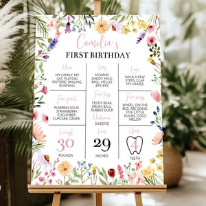 EDITABLE 1st Birthday Milestone Sign, Wildflower Birthday Girl Milestone Poster, Floral Birthday Chalk Board, Printable. W011
