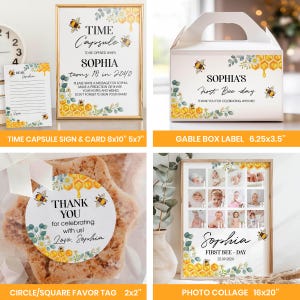 Bewerkbare First Bee Day-uitnodigingsbundel, Bee First-verjaardagsuitnodigingspakket, Honey Bee Birthday Party Decor Kit, Instant Download. B002 afbeelding 6