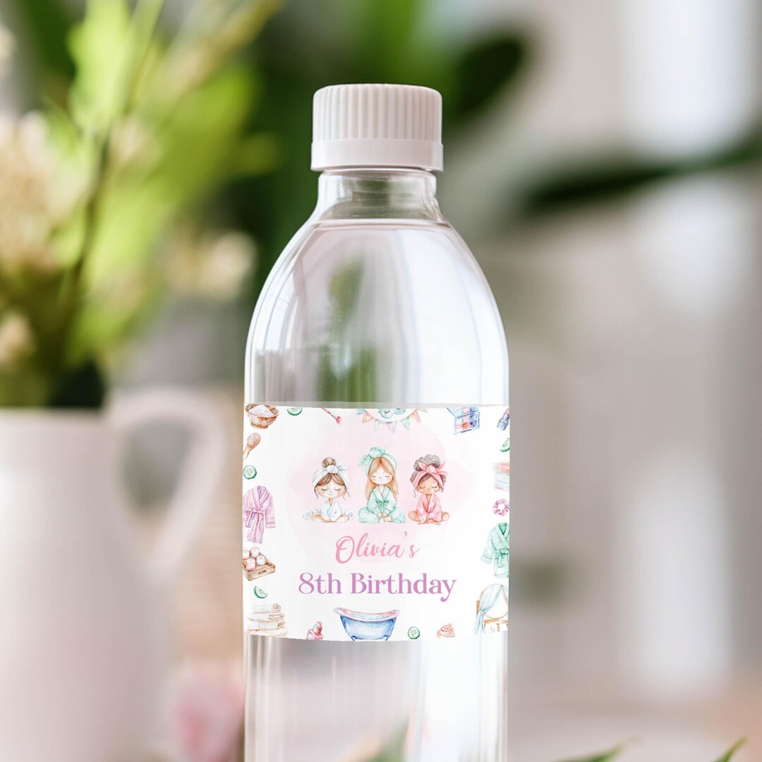 Spa Birthday Water Bottle Labels, Editable Spa Party Decorations, DIY ...