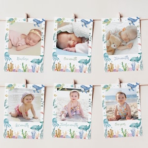 Editable Under The Sea Monthly Photo Banner, Oneder The Sea First Birthday Banner, Ocean First Year Milestone Banner, Printable. O009