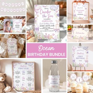 Editable Under The Sea Birthday Invitation Bundle, Oneder The Sea Birthday Party Package, Girl 1st Birthday Bundle, Printable Templates