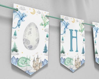 Niedliches Drachen Geburtstagsbanner - 5 Aquarell-Drachen, 22.9 X 17.8 Cm, Aus Karton Für Fantasy-Partys