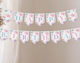 Editable Oneder the Sea Banner Template | Under the Sea Birthday Banner Flags | Ocean Animals Party Decor | Instant Download | O017
