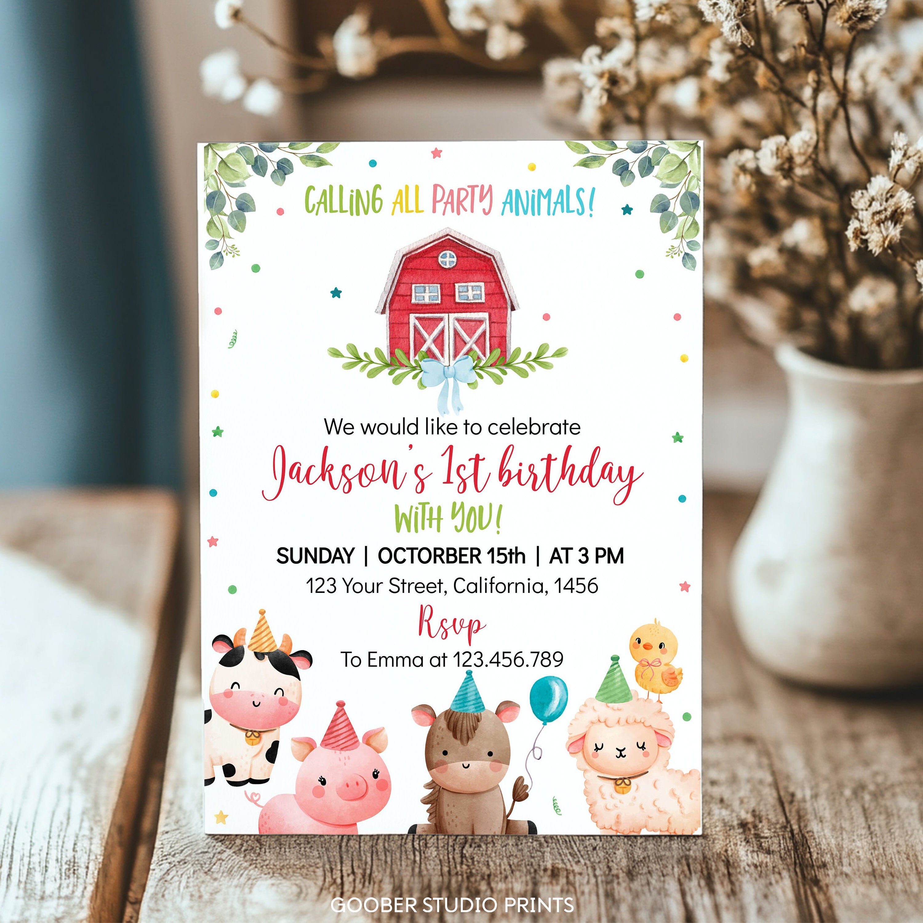 EDITABLE Farm Birthday Invitation, Barnyard Animals Invite, Boy 1st ...