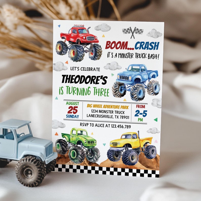 Monster Truck Birthday Invitation, Monster Truck Invite, Boy Racing Invitation, Any Age, Printable Template, Instant Download. M012