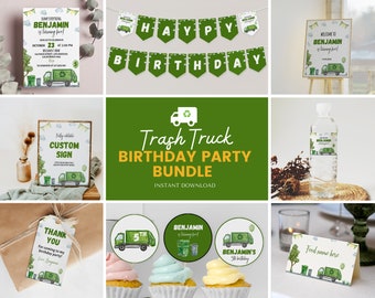Garbage Truck Birthday Invitation Bundle, Trash Truck Birthday Party Decorations Set, Boy Birthday Printable Templates. T007