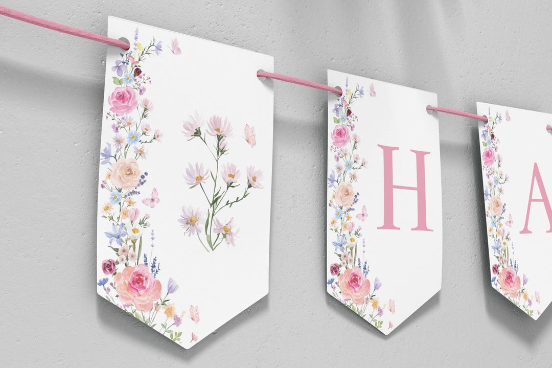 Editable Wildflower Birthday Banner, Floral Birthday Banner, Flower ...