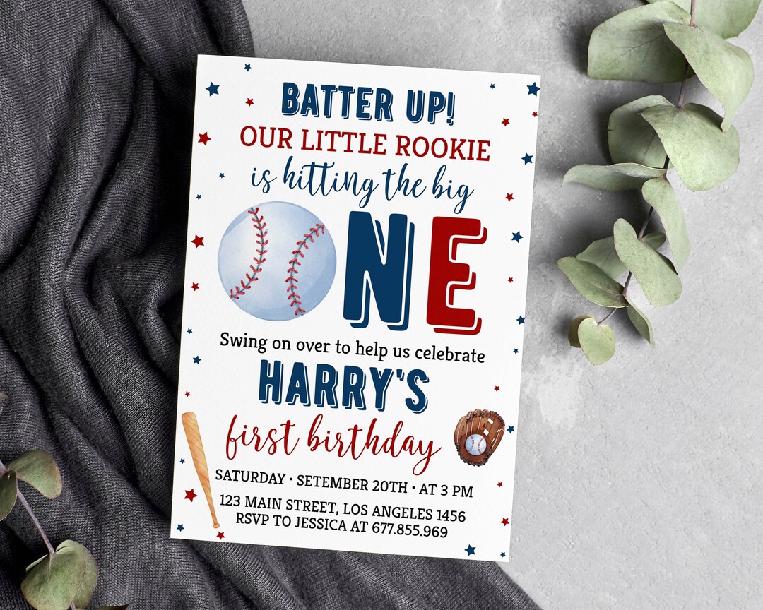 EDITABLE Baseball Birthday Invitation First Birthday Baseball Etsy