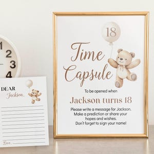 EDITIERBARE Bär 1. Geburtstag Zeitkapsel Vorlage, Teddybär Geburtstag Zeitkapsel Zeichen, Bär Geburtstag Party Dekor, Sofort Download B022