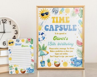 Editable One in the Sun Time Capsule | First Birthday Pool Party Keepsake Cards | Summer Birthday Memory Table | Instant Download | S027