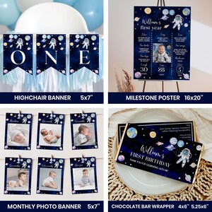 Pacchetto di inviti per il primo compleanno intorno al sole, decorazioni per la festa del primo compleanno nello spazio, pacchetto per la festa della galassia, download immediato. O006 immagine 4