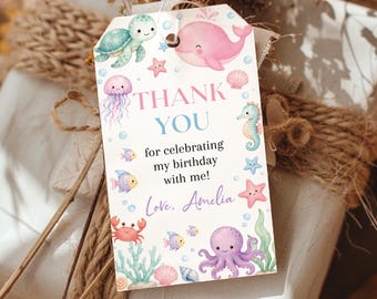 Editable Oneder the Sea Favor Tags | Under the Sea Birthday Thank You Tags | Ocean Animals Party Favor Tags | Instant Download | O017