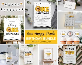 Editable One Happy Dude Birthday Invitation Kit, Boy Birthday Invitation Bundle, One Happy Dude Birthday Party Package, Printable. O008