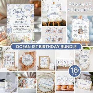 Editable Under The Sea Birthday Invitation Bundle, Ocean Birthday Decorations Kit, Oneder The Sea 1st Birthday Bundle, Printable
