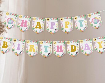Banner de cumpleaños editable "One in the Sun" / Banderines de banner de primer cumpleaños de verano tropical / Decoración de cumpleaños para fiesta en la piscina / Descarga instantánea / S027