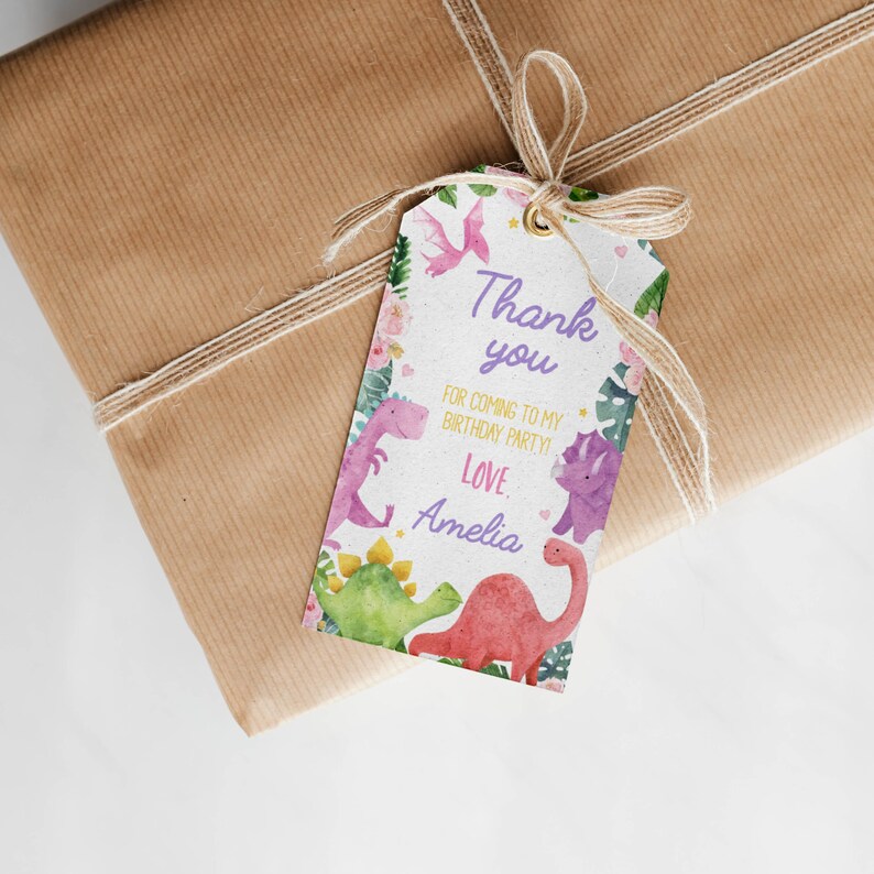 EDITABLE Dinosaur Birthday Party Favor Tag, Dinosaur 1st Birthday Thank You Tag, Dinosaur Birthday Party Decorations, Instant Download D006