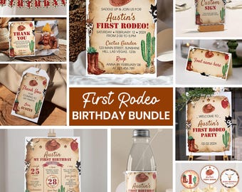 My First Rodeo Birthday Invitation Bundle | Cowboy 1st Birthday Party Kit | Wild West Birthday Decor | Editable Printable Templates | R007